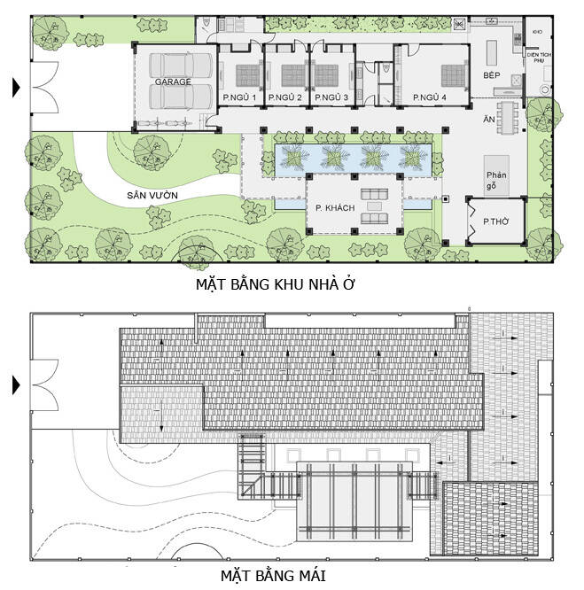 Nhà 1 tầng ở Trà Vinh dành hẳn 450m2 diện tích cho sân vườn xanh mướt, phần lớn hành lang đều ở ngoài trời