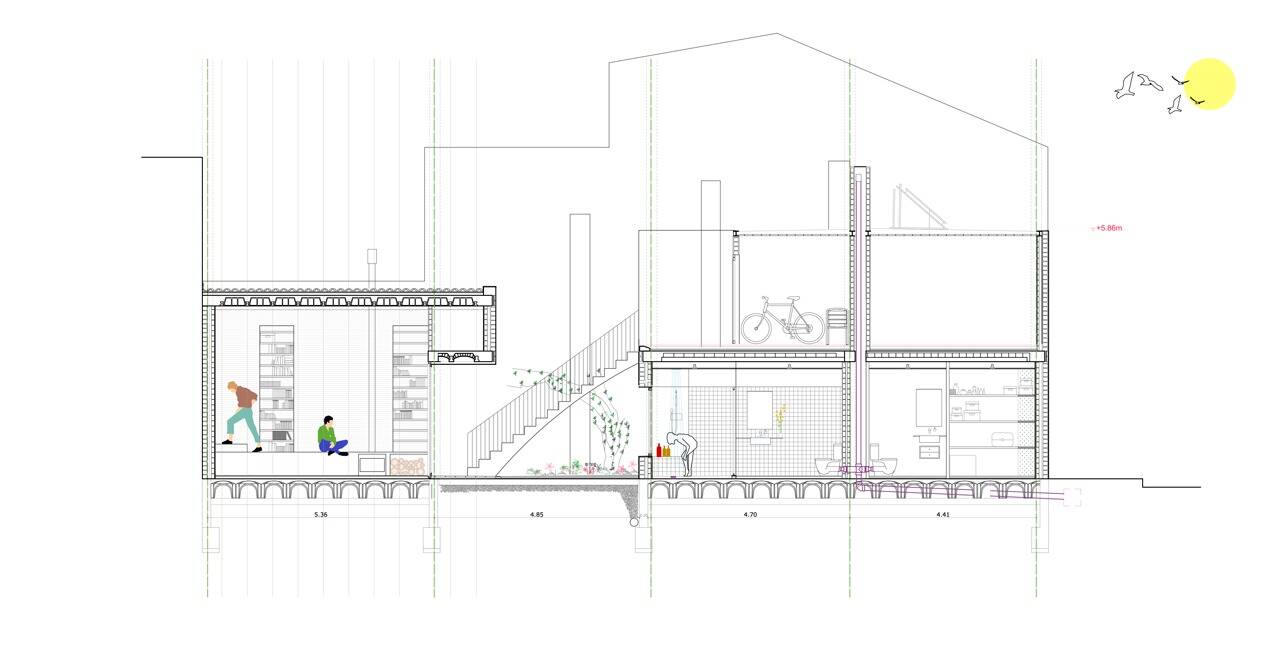 Nhà góc phố 2 tầng sở hữu sân thượng và sân trong thoáng sáng nhưng vẫn kín đáo, riêng tư