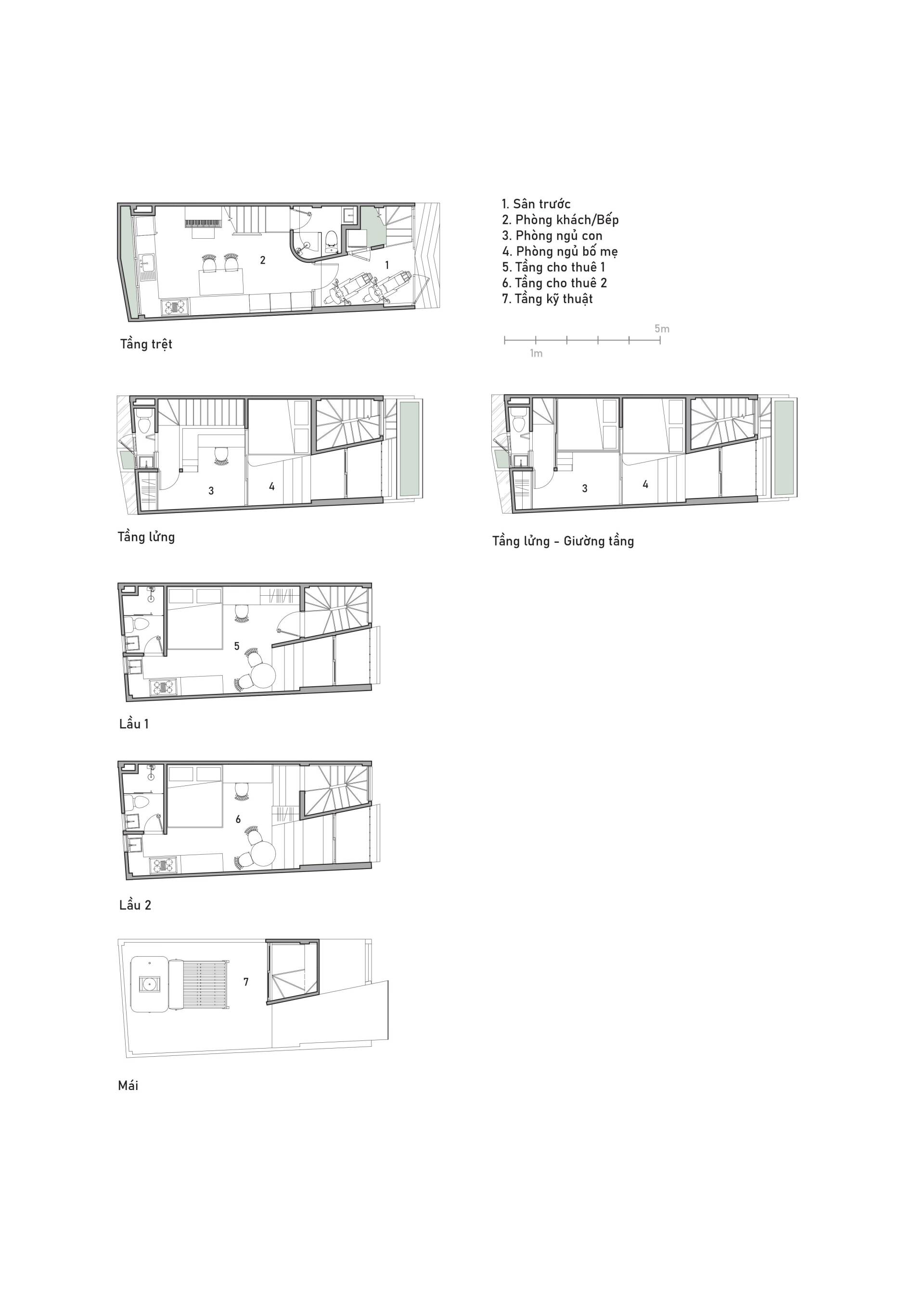 Nhà gần 35m2 nằm trong hẻm nhỏ, được thiết kế thoáng đãng của gia đình 5 người tại Sài Gòn