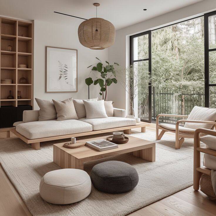 20+ ý tưởng thiết kế mẫu phòng khách phong cách Japandi mộc mạc, ấm cúng